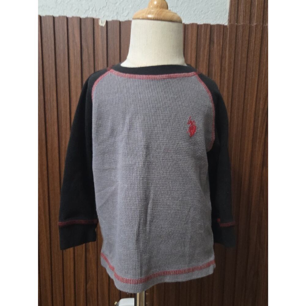 U.S. Polo Assn. Boys Gray & Black Long Sleeve Thermal Top with Red Logo